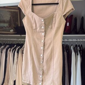 Tan Button-Up Denim Dress